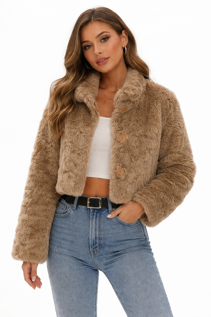 cropped faux fur jacket with button front – SANDY