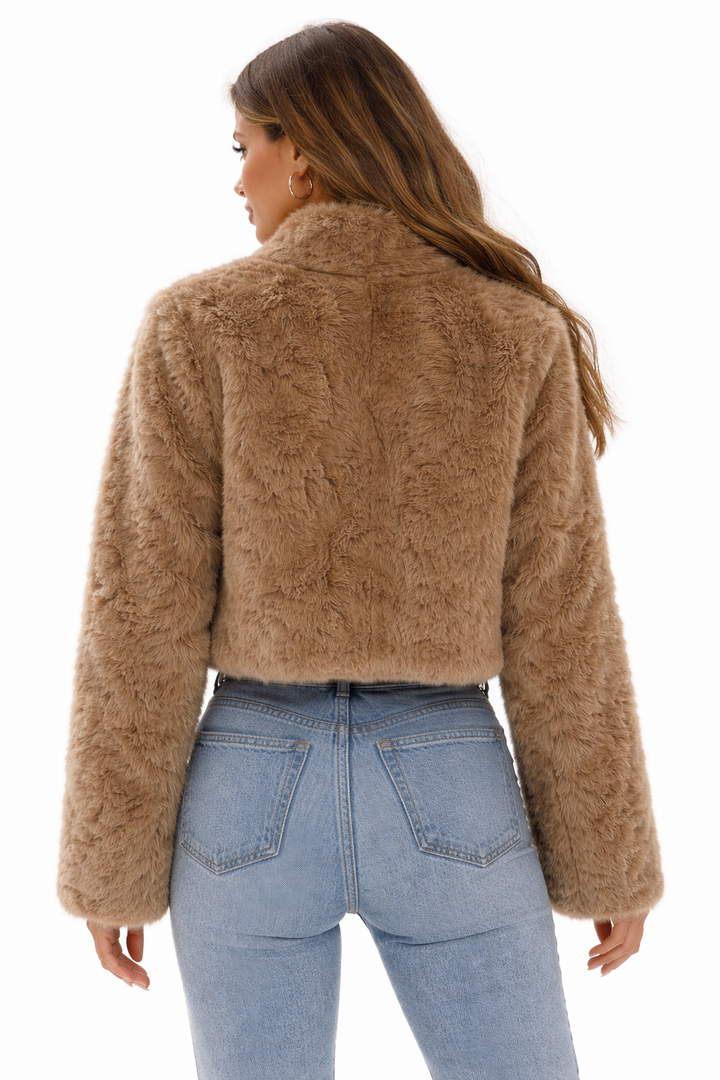 cropped faux fur jacket with button front – SANDY