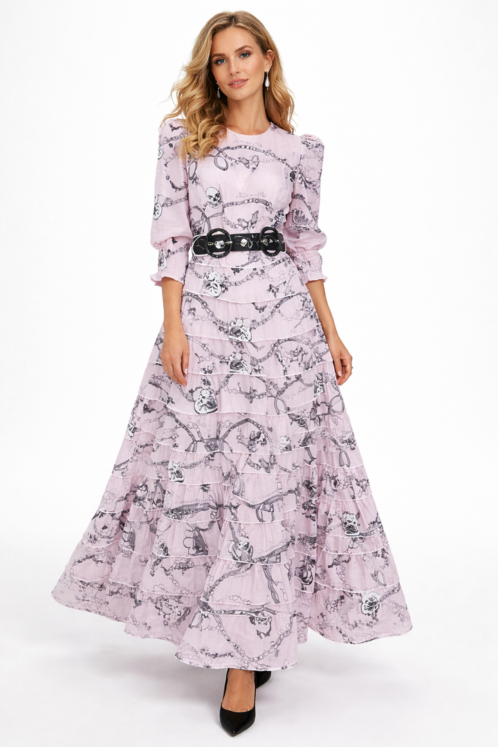 long sleeve tiered maxi dress with statement waist belt – AURORA