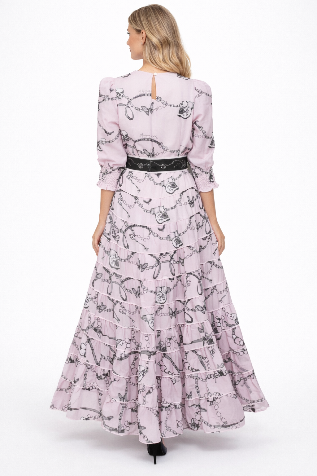 long sleeve tiered maxi dress with statement waist belt – AURORA