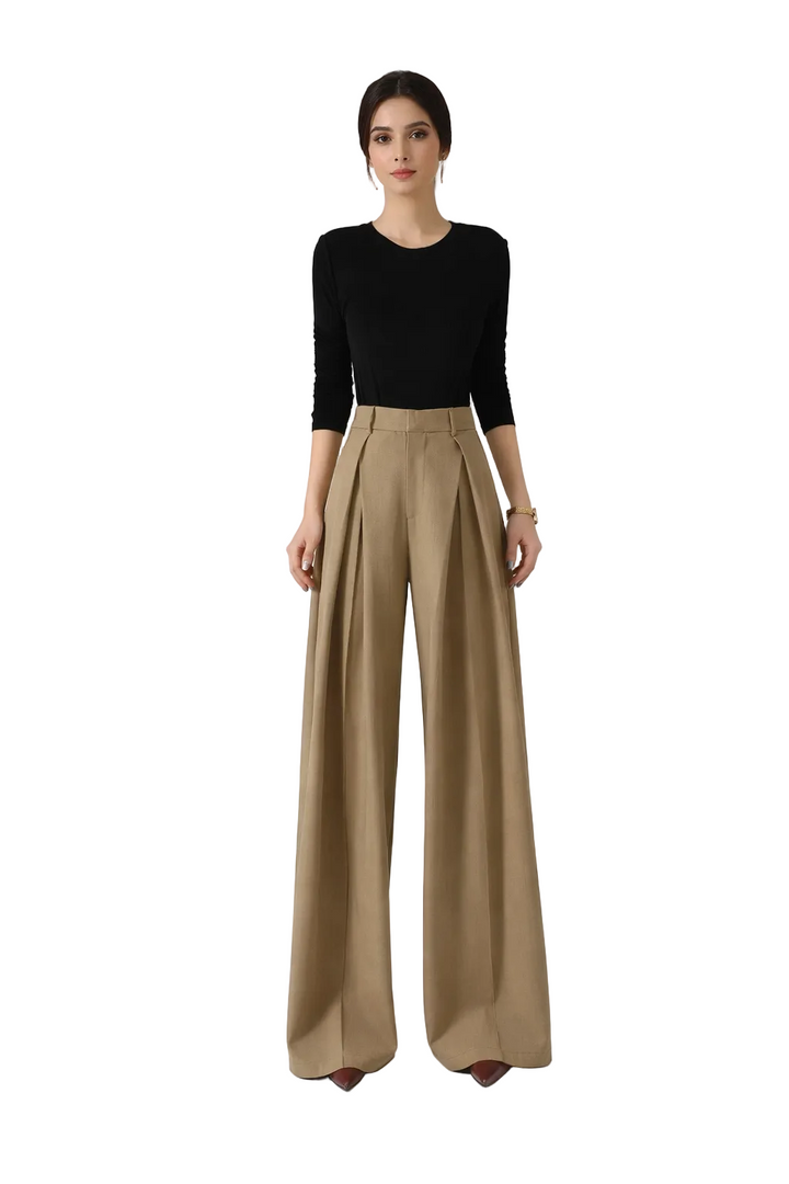 high-waisted pleated wide leg pants – CAMELLA