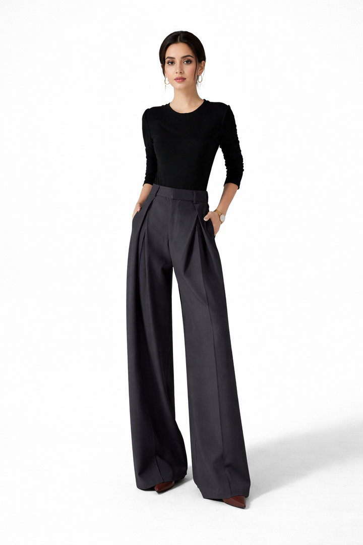 high-waisted pleated wide leg pants – CAMELLA