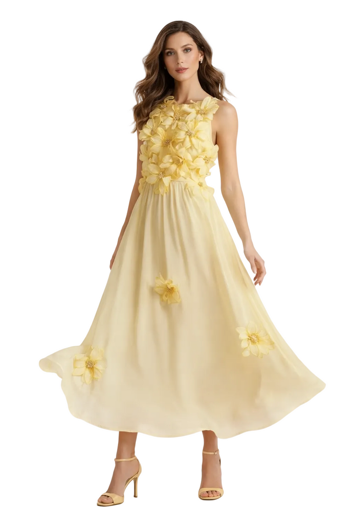 sleeveless 3D floral chiffon maxi dress – AZURE