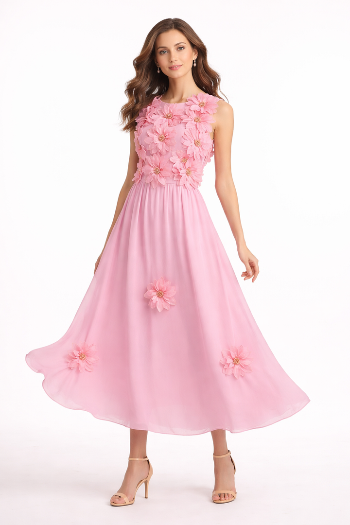 sleeveless 3D floral chiffon maxi dress – AZURE