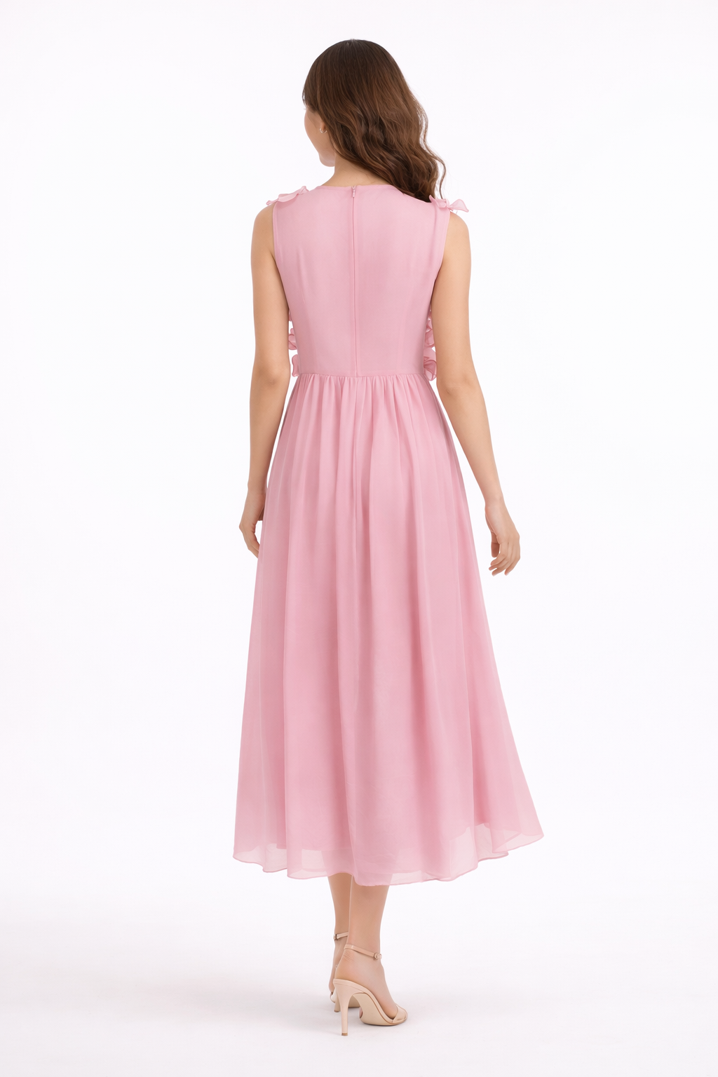 sleeveless 3D floral chiffon maxi dress – AZURE