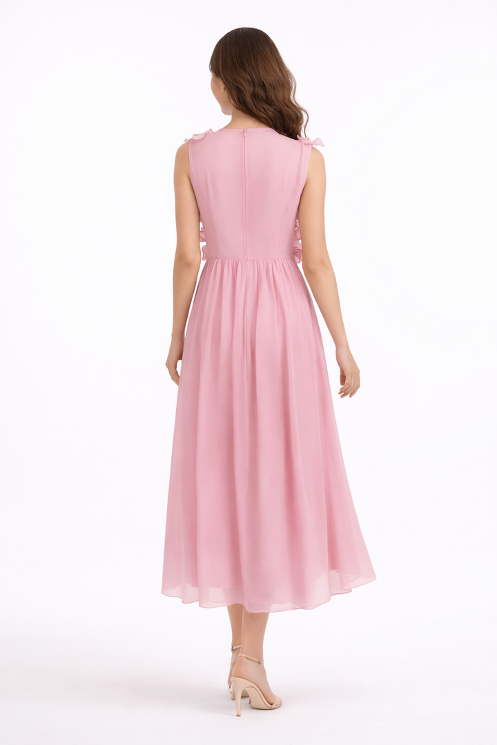 sleeveless 3D floral chiffon maxi dress – AZURE