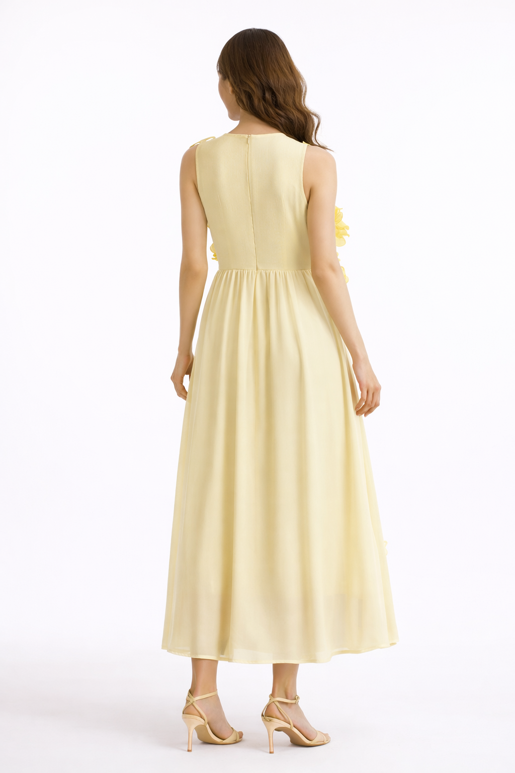 sleeveless 3D floral chiffon maxi dress – AZURE