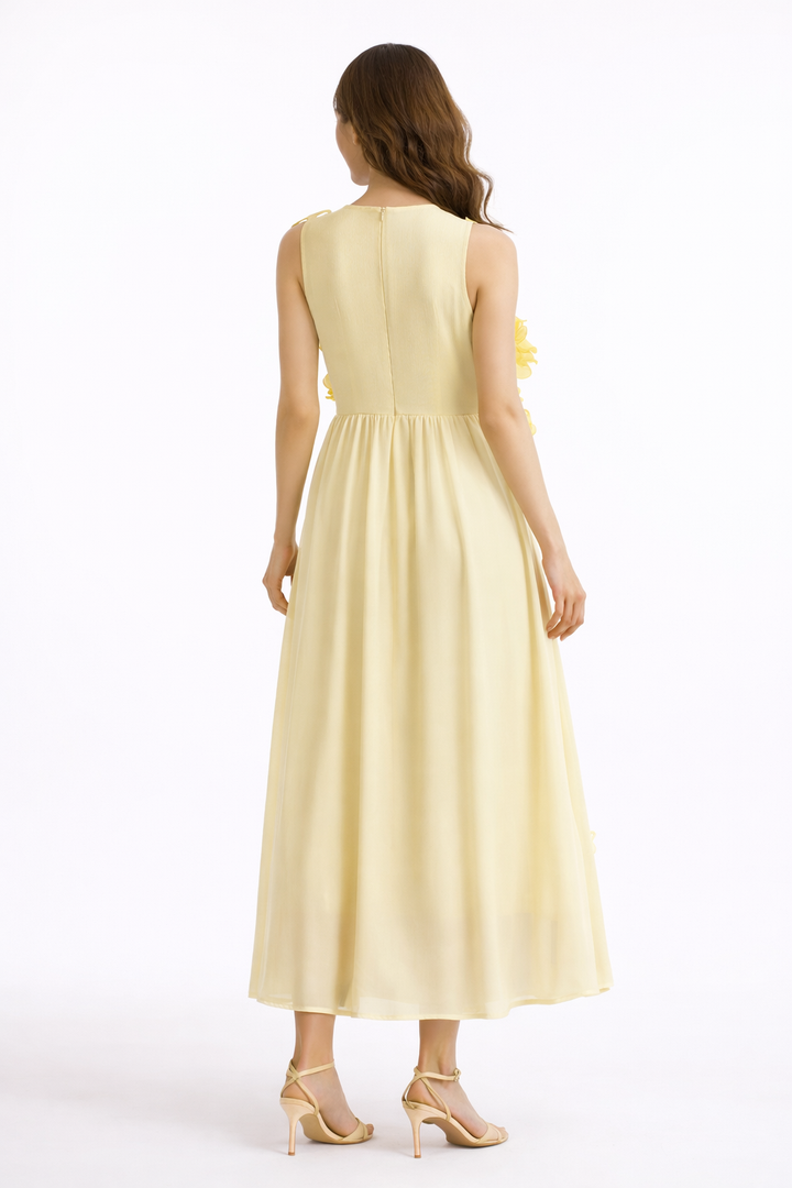 sleeveless 3D floral chiffon maxi dress – AZURE