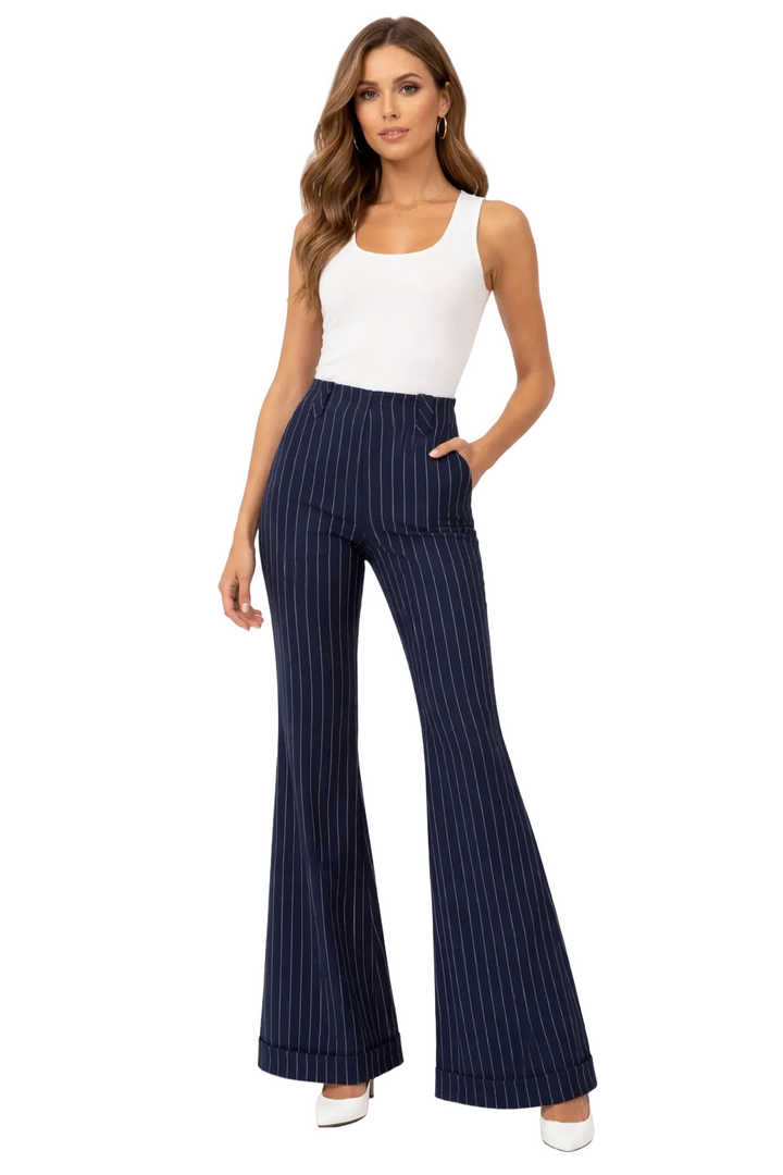 High-waist pinstripe flared trousers – VELORA