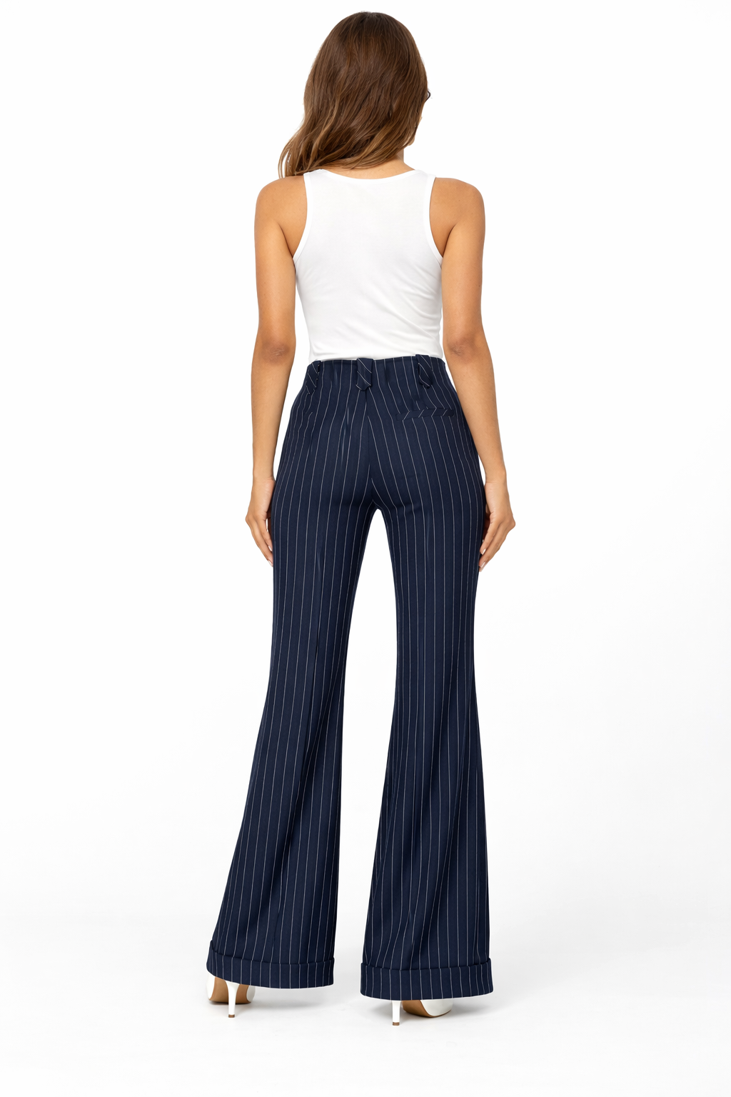 High-waist pinstripe flared trousers – VELORA