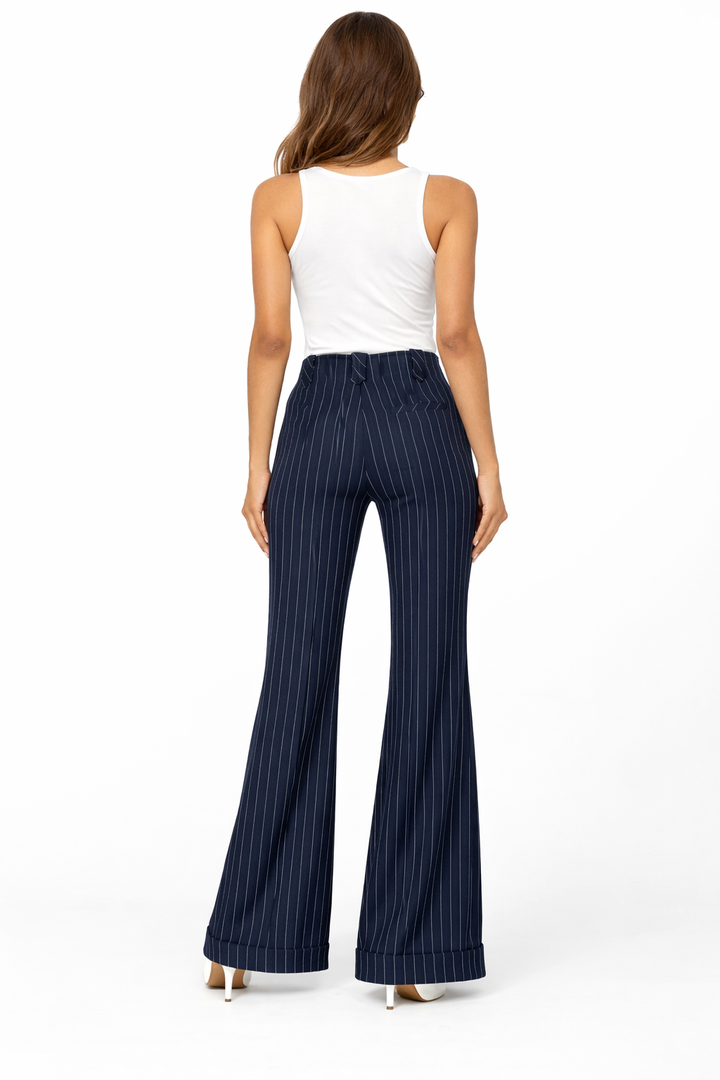 High-waist pinstripe flared trousers – VELORA