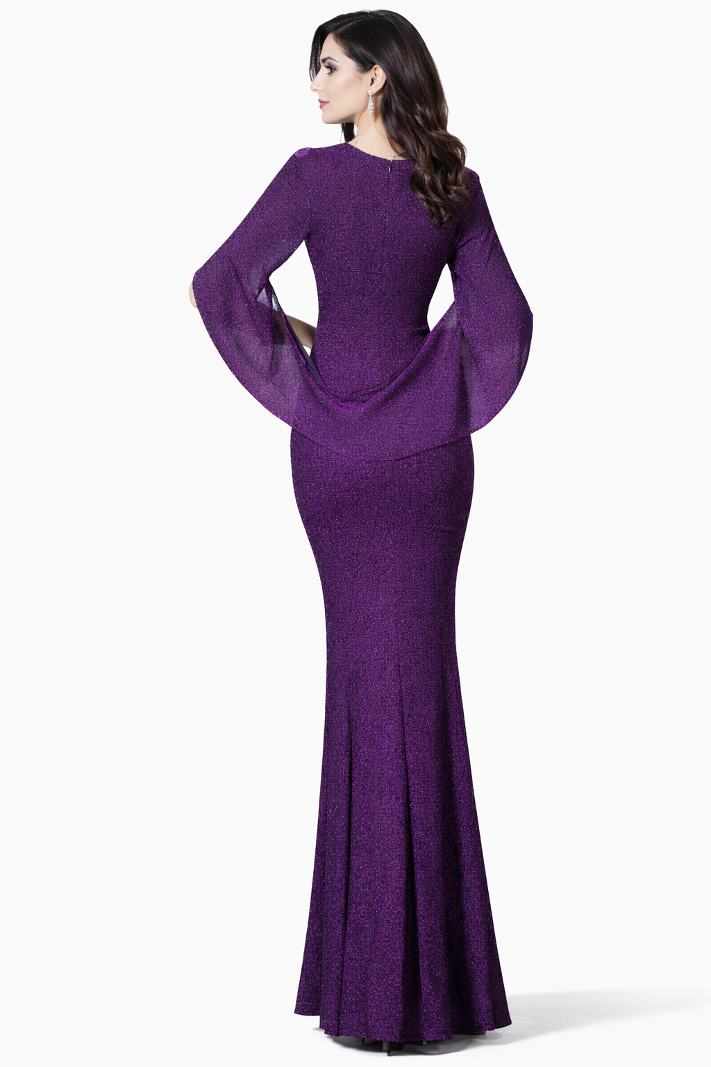 Embellished Cape-Sleeve Evening Gown – VIOLET