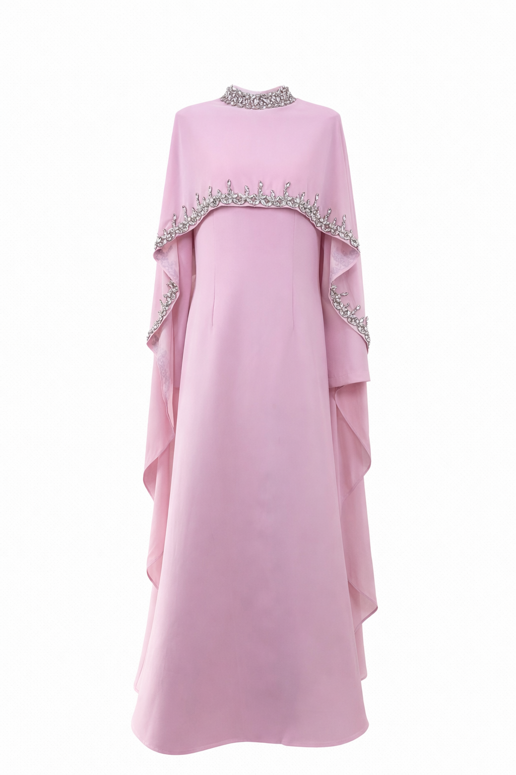 Layered cape maxi dress with embellished trim – NOIR