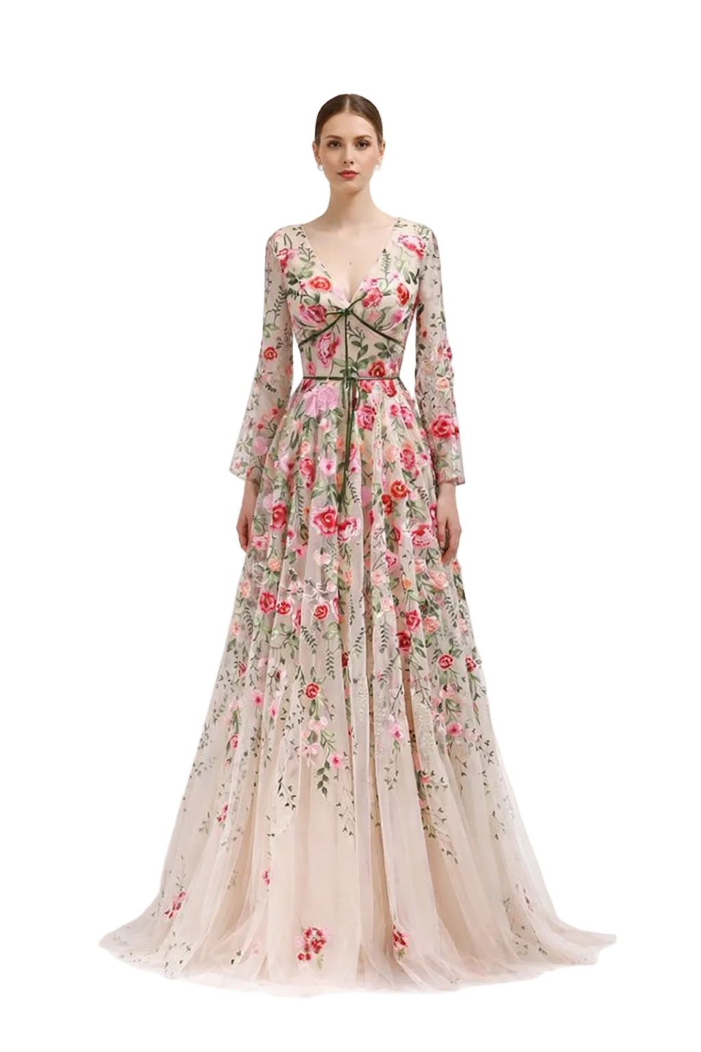 long sleeve floral embroidered tulle maxi dress – BLOSSOM