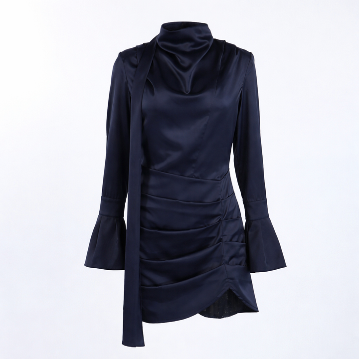 Draped satin mini dress with flared sleeves – NOCTEA