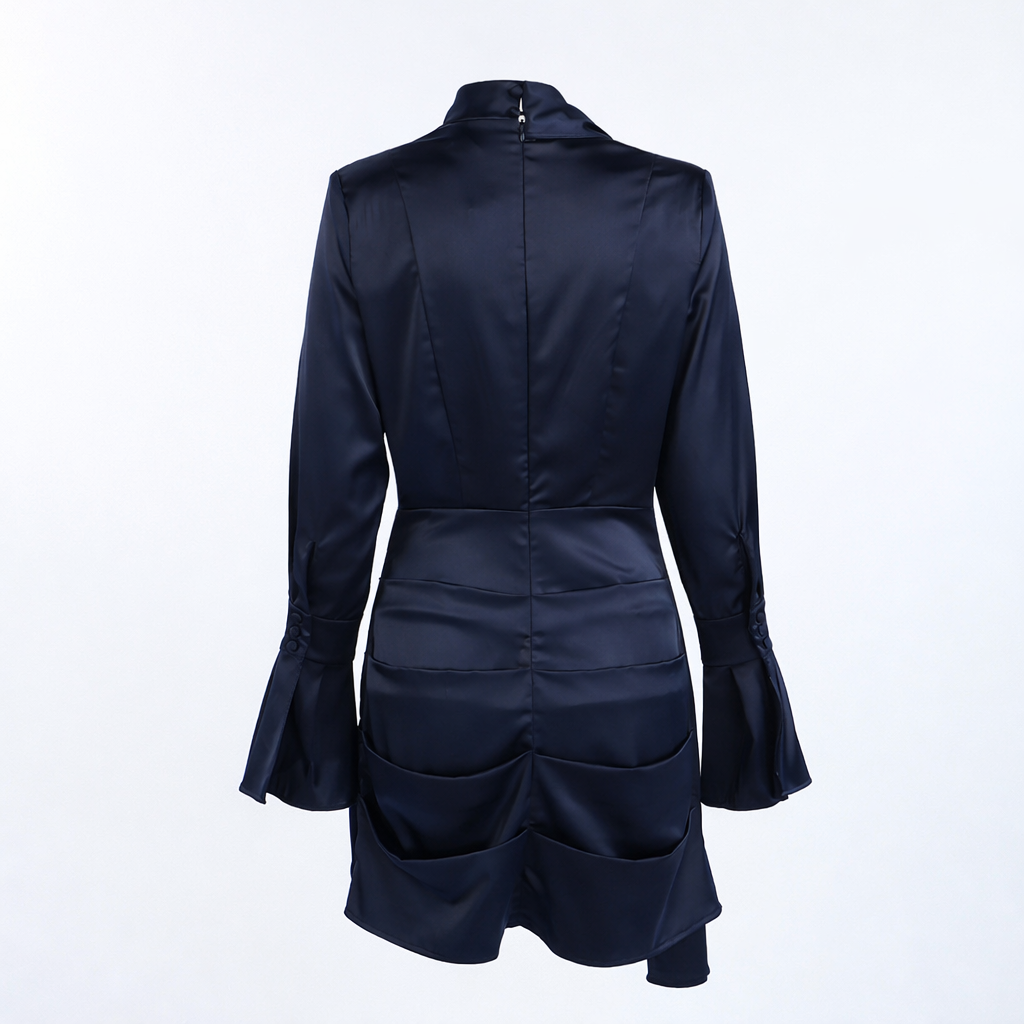 Draped satin mini dress with flared sleeves – NOCTEA