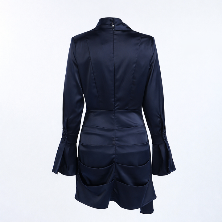 Draped satin mini dress with flared sleeves – NOCTEA