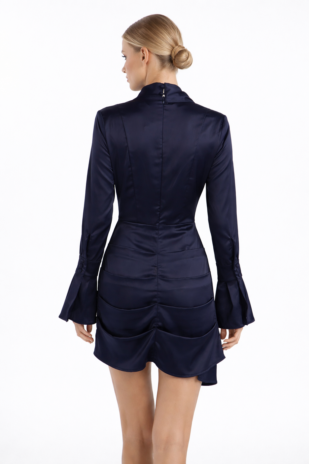 Draped satin mini dress with flared sleeves – NOCTEA