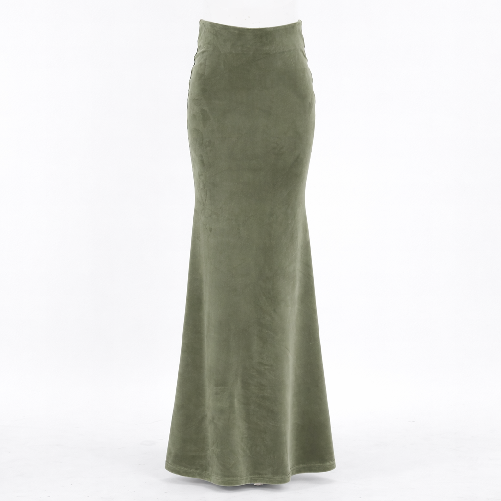 High-waist velvet-effect maxi skirt – VELORA