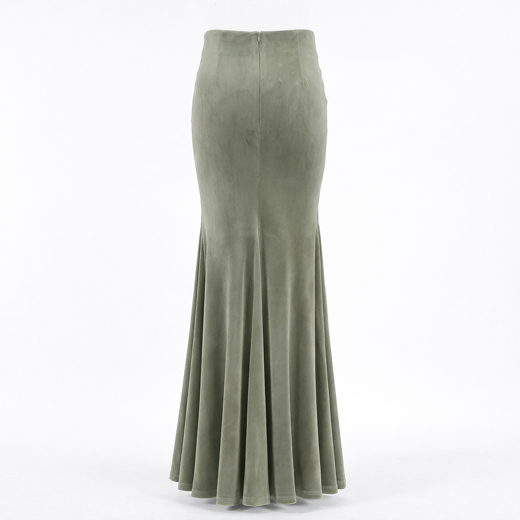 High-waist velvet-effect maxi skirt – VELORA