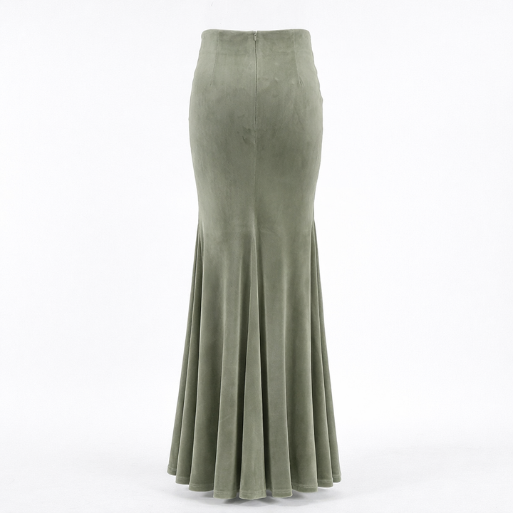 High-waist velvet-effect maxi skirt – VELORA