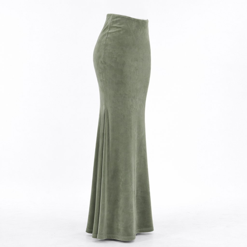 High-waist velvet-effect maxi skirt – VELORA