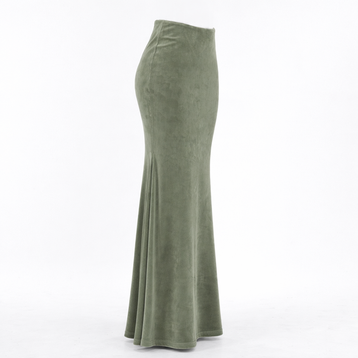 High-waist velvet-effect maxi skirt – VELORA