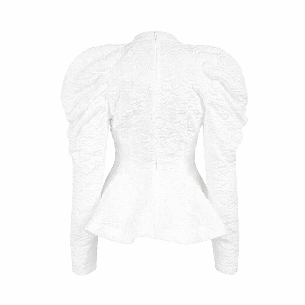 Textured peplum top with puffed sleeves – ELYSIA