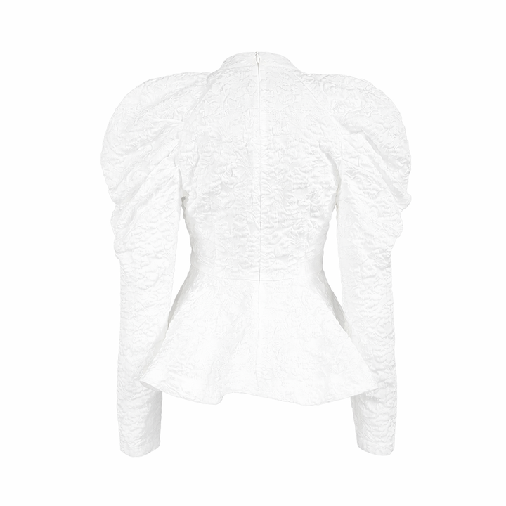 Textured peplum top with puffed sleeves – ELYSIA