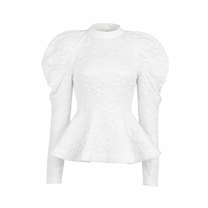 Textured peplum top with puffed sleeves – ELYSIA