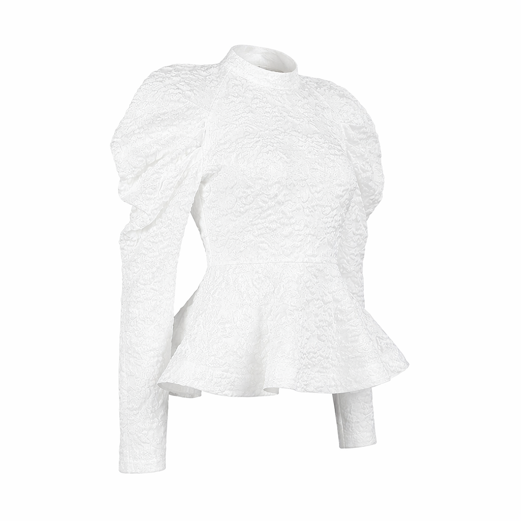 Textured peplum top with puffed sleeves – ELYSIA