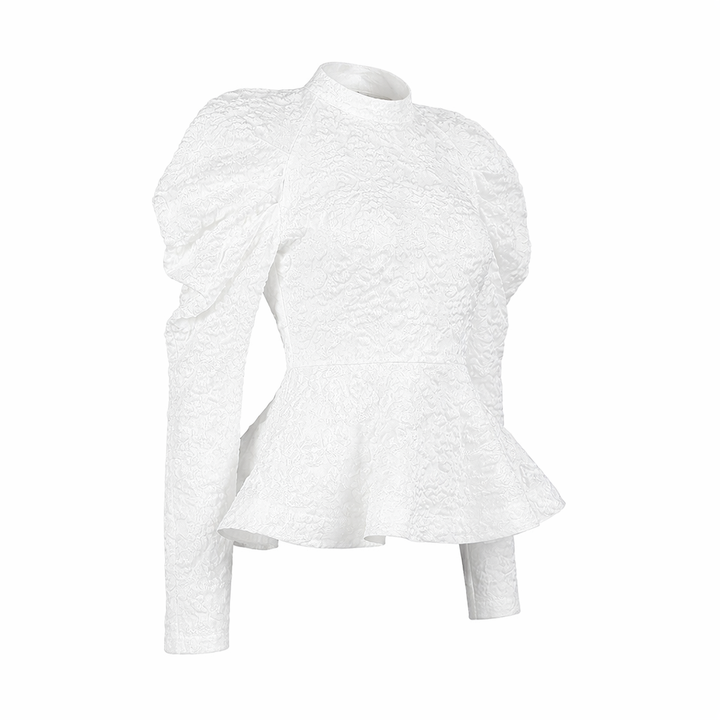 Textured peplum top with puffed sleeves – ELYSIA