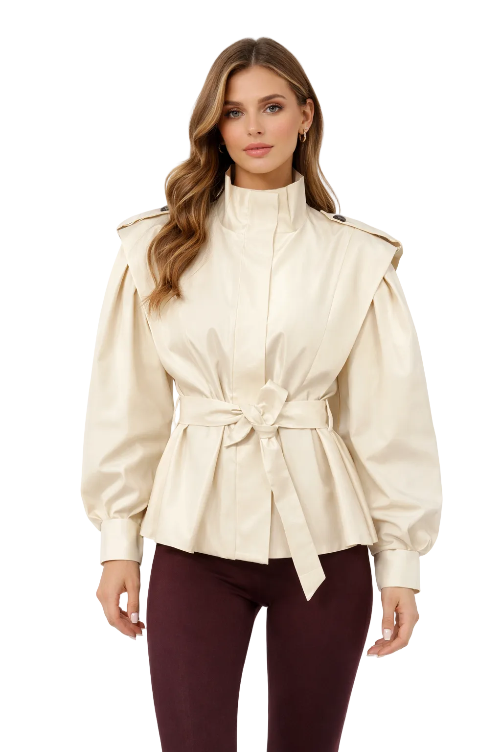 Belted structured jacket with shoulder overlay – VESPERA