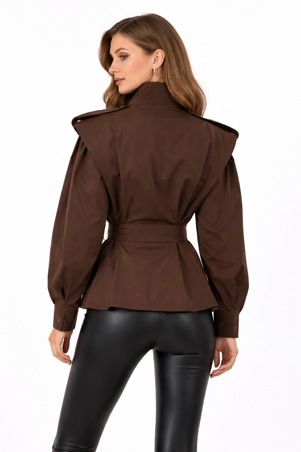 Belted structured jacket with shoulder overlay – VESPERA