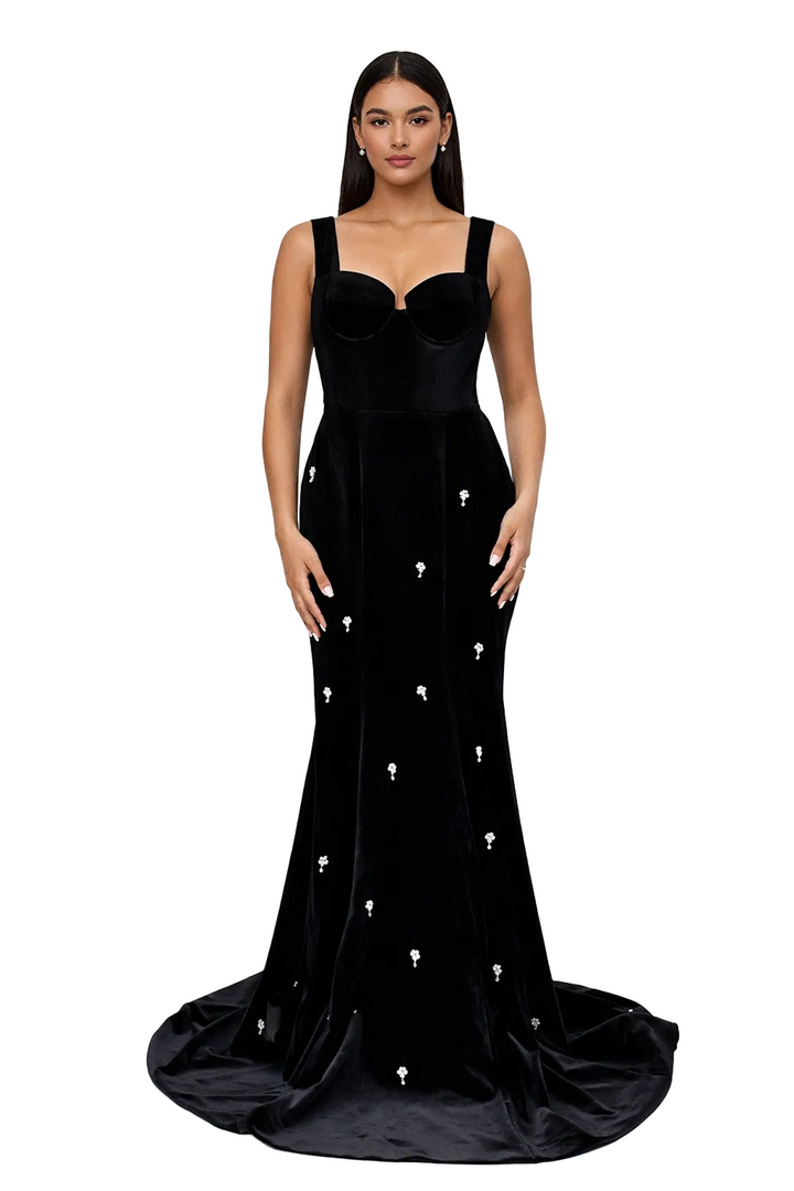 Velvet mermaid gown with crystal embroidery – NOCTURNA