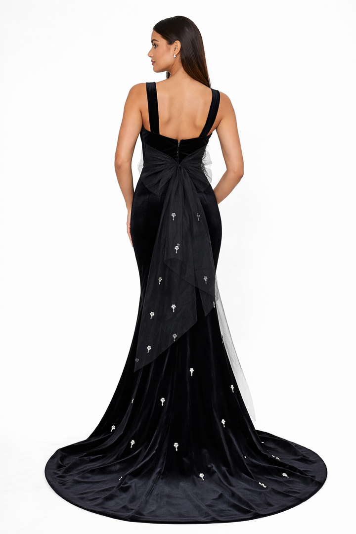 Velvet mermaid gown with crystal embroidery – NOCTURNA