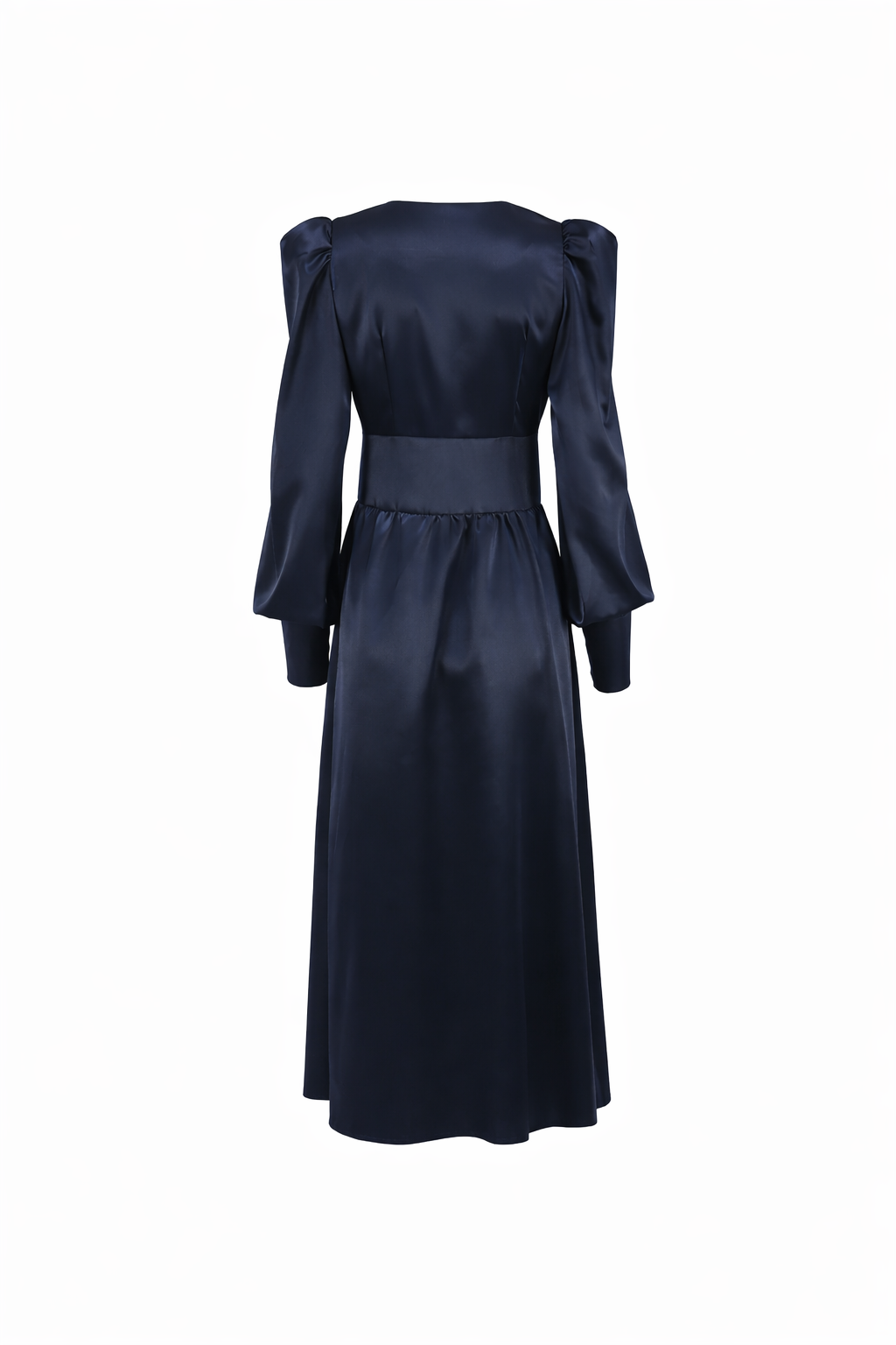 Satin button-front midi dress with puff sleeves – VELVENA