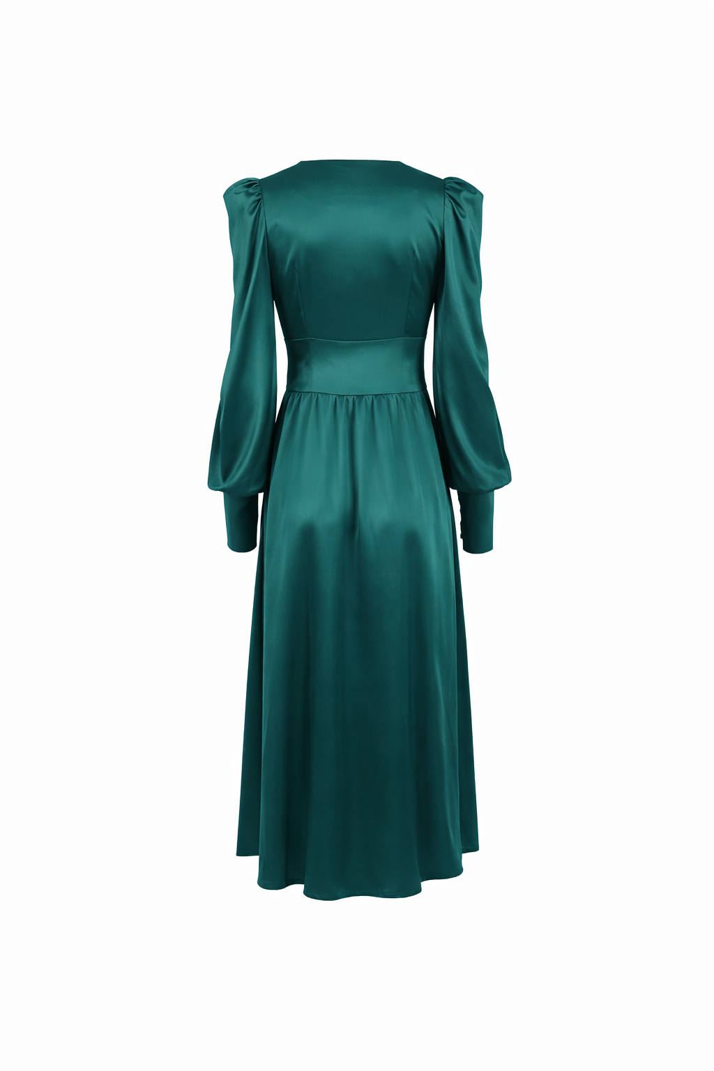 Satin button-front midi dress with puff sleeves – VELVENA