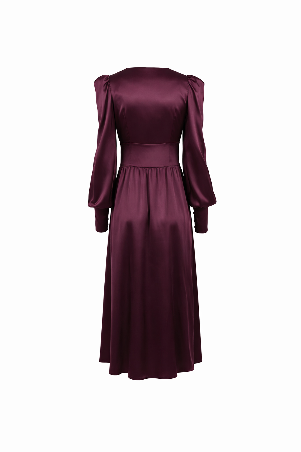 Satin button-front midi dress with puff sleeves – VELVENA