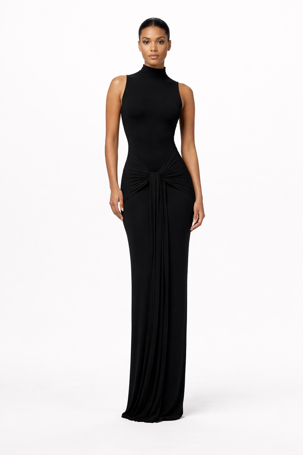 Sleeveless High-Neck Draped Maxi Dress – SERENA
