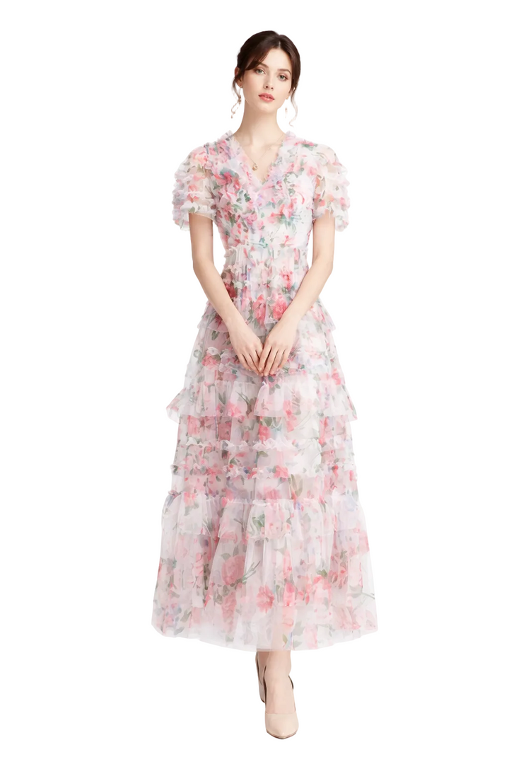 Floral ruffled tiered maxi dress – ROSÉLYN