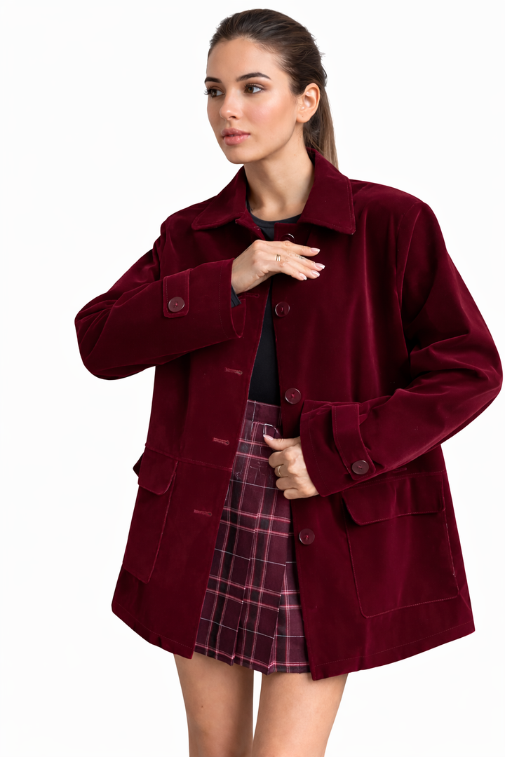 Tailored Button-Front Wool Coat – BORDEAUX