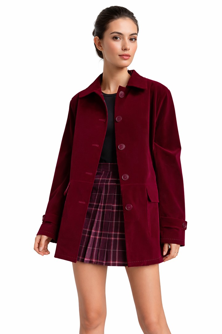 Tailored Button-Front Wool Coat – BORDEAUX