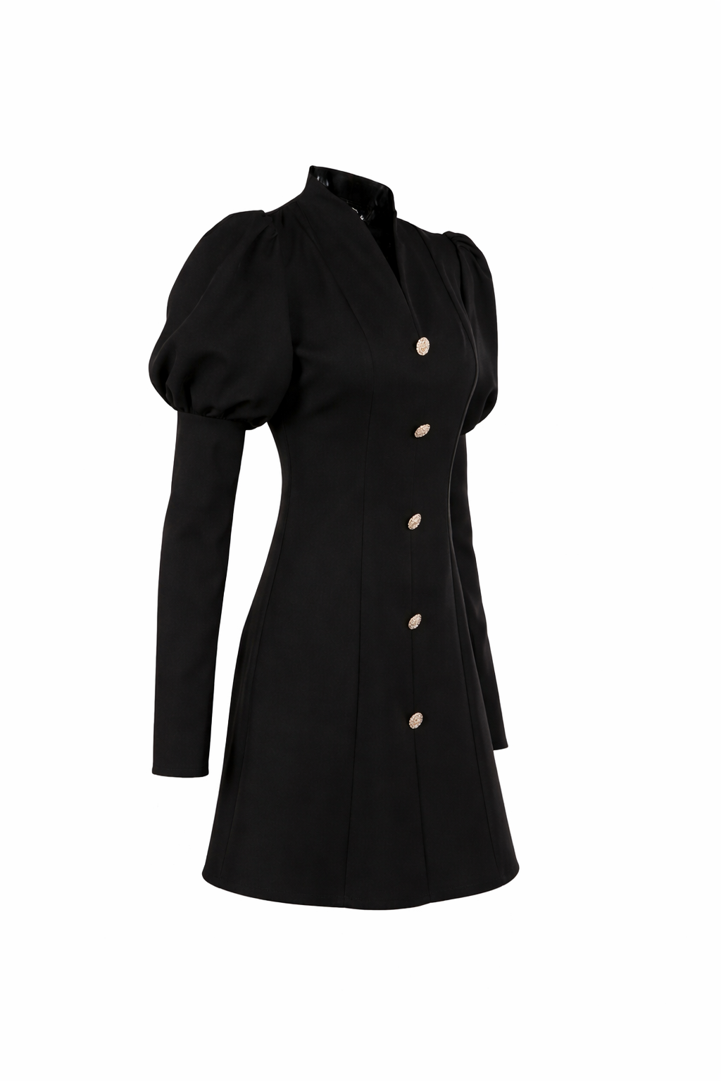 Structured puff-sleeve mini dress with button front – NOIR