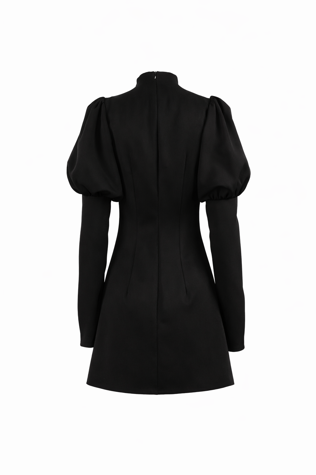 Structured puff-sleeve mini dress with button front – NOIR