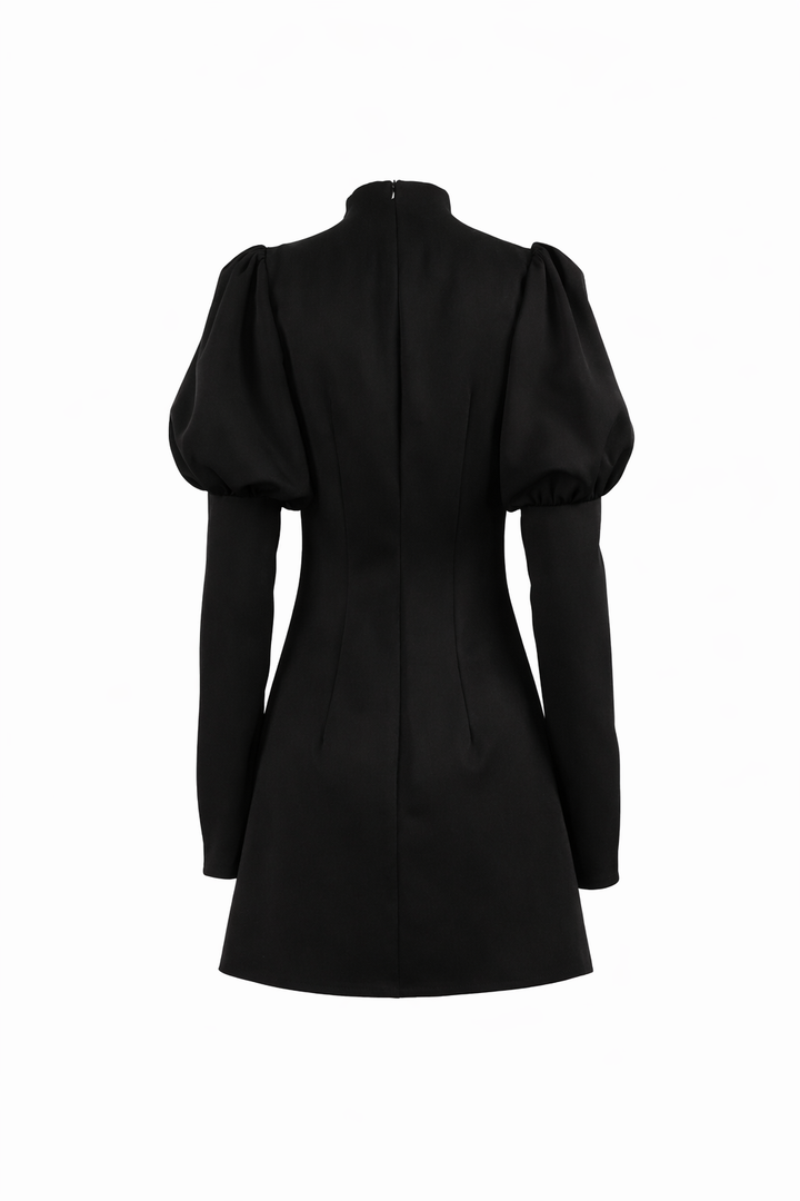 Structured puff-sleeve mini dress with button front – NOIR