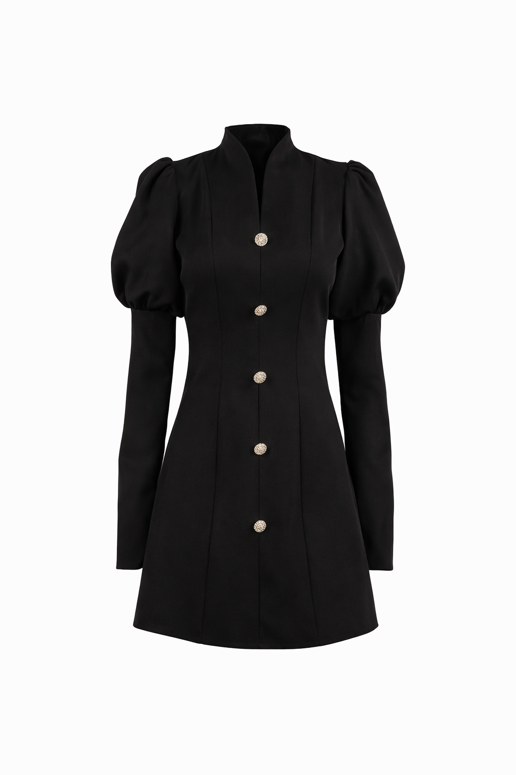 Structured puff-sleeve mini dress with button front – NOIR