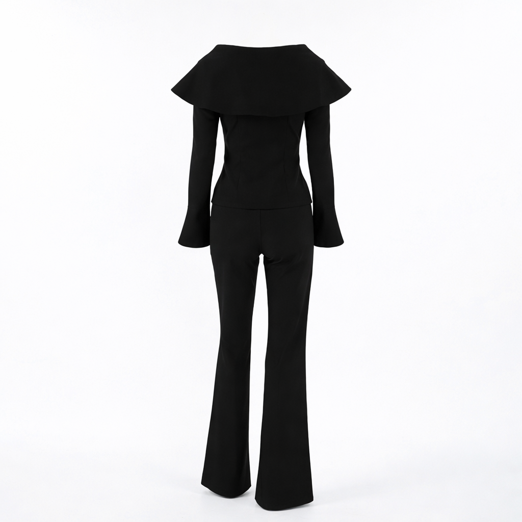 off-shoulder tailored top with flared pants set – ELHNAWY