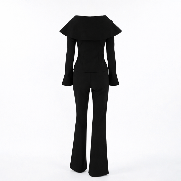 off-shoulder tailored top with flared pants set – ELHNAWY