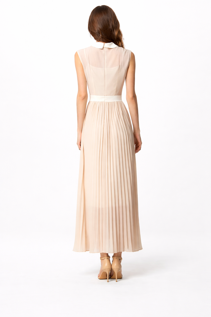 Sleeveless Pleated Maxi Dress with Collared Bodice – SERAPHINE